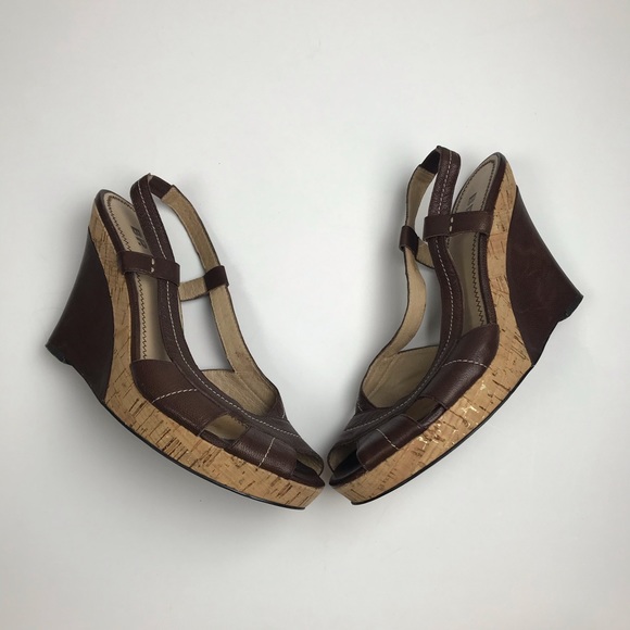 Bp Brown Slingback Wedge Open Toe Heels Women Sz 9 - Picture 4 of 7